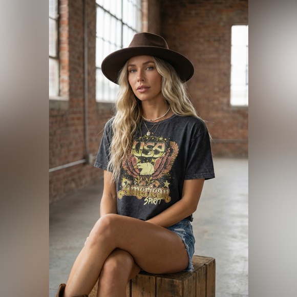 NWT Country Deep American Spirit USA Americana Graphic Crop Top Cropped Tee - Picture 2 of 11